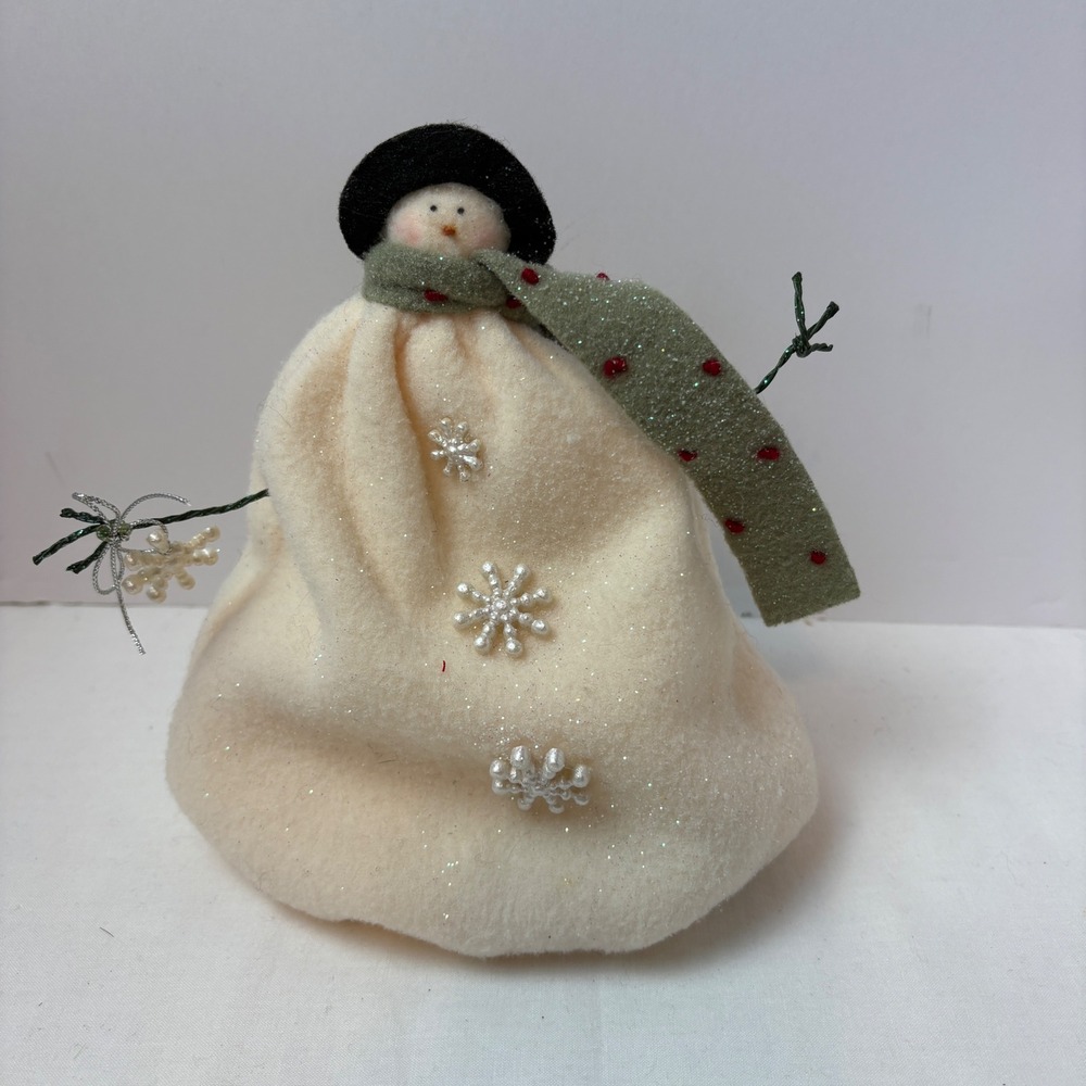 Vintage 1990s Primitive Snowman Felt Figurine Christmas Decor 7 Inch